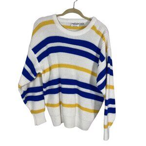 Vintage Hunter Glen Knit Sweater L White Striped Retro Preppy Classic Old Money